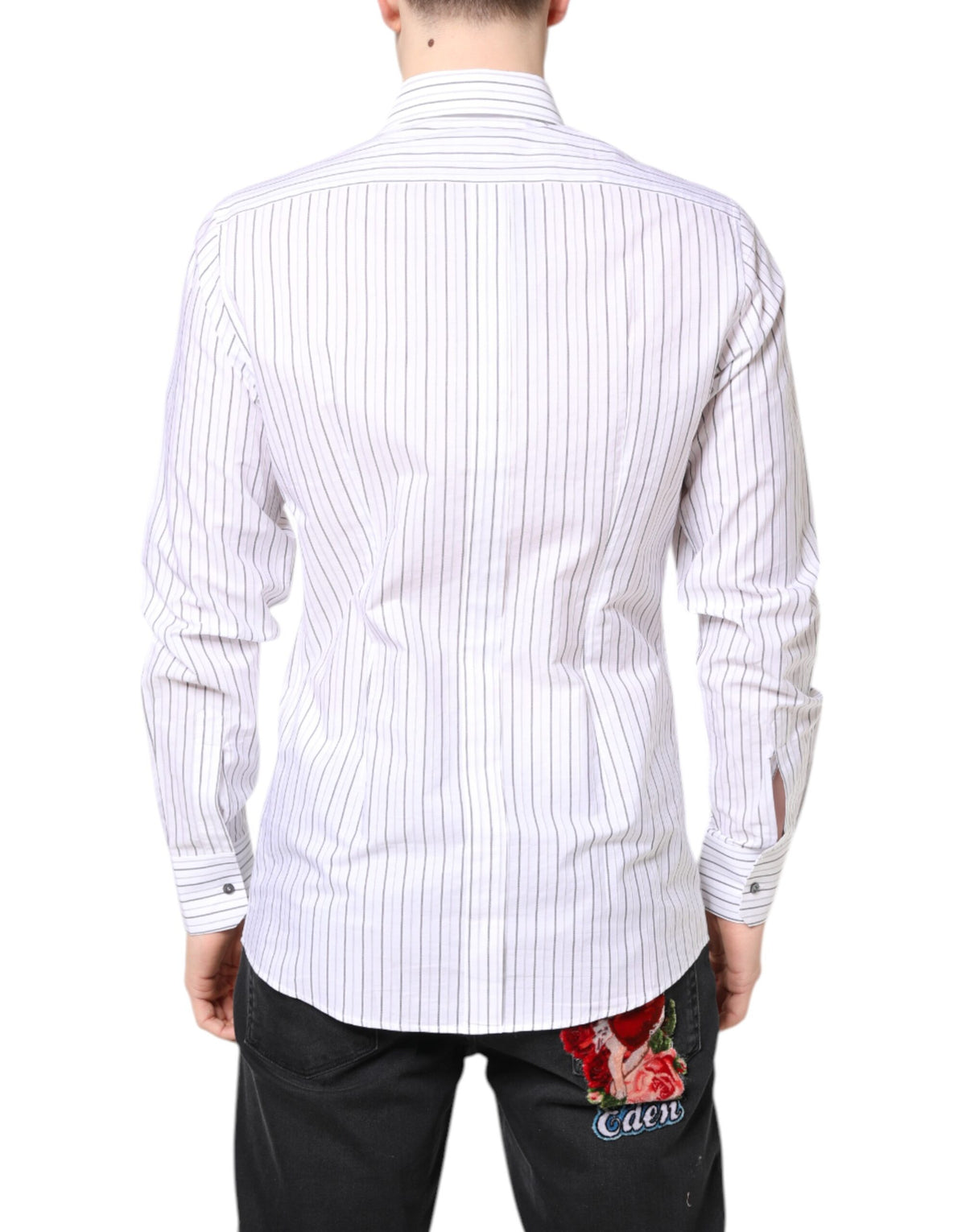 Chemise habillée formelle en coton blanc rayé doré de Dolce &amp; Gabbana