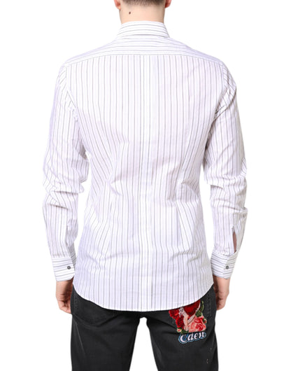 Dolce & Gabbana White Stripes Cotton GOLD Formal Dress Shirt