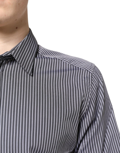 Dolce & Gabbana Black White Striped GOLD Formal Dress Shirt