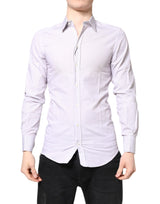 Chemise à manches longues en coton blanc rayé doré de Dolce &amp; Gabbana