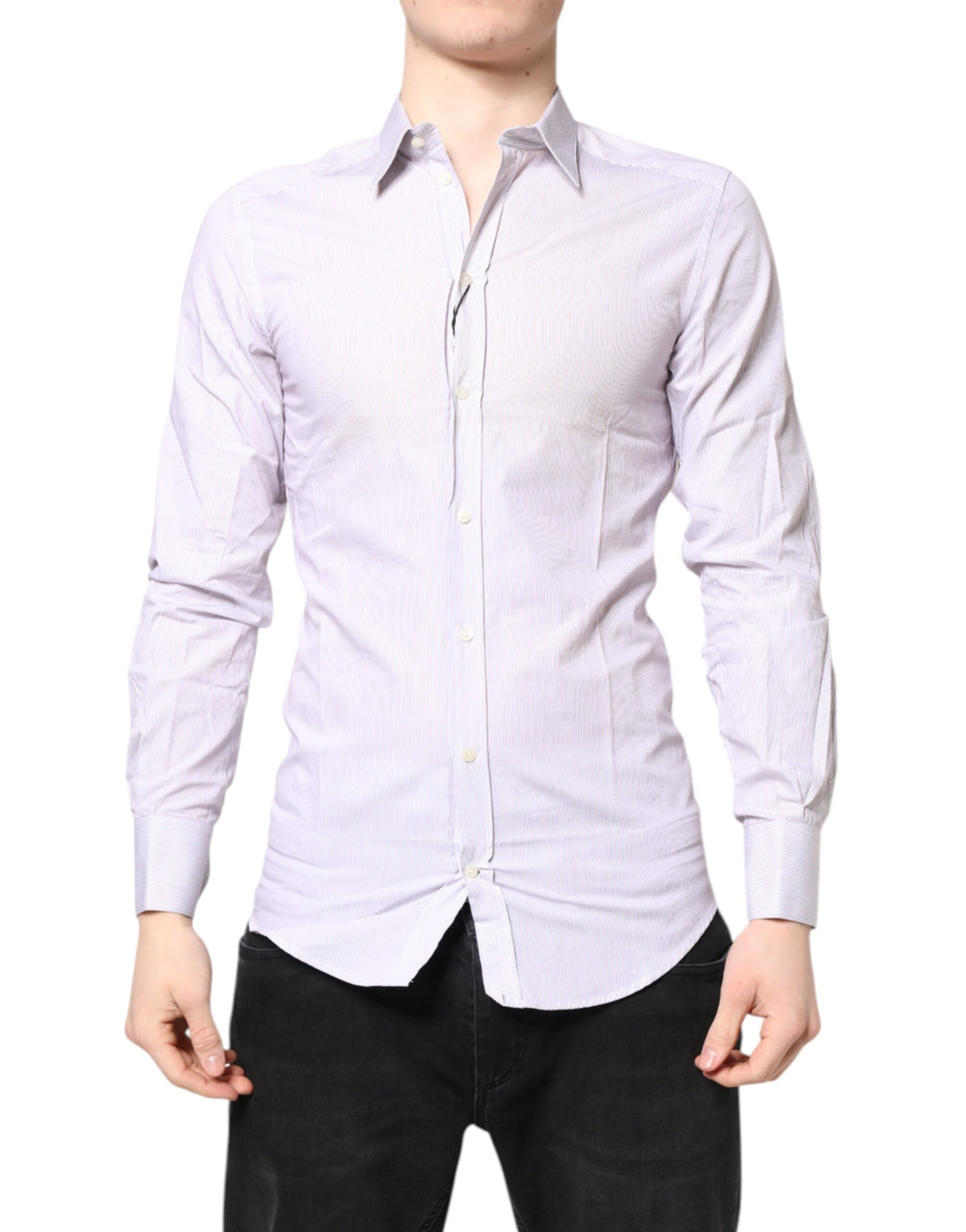 Chemise à manches longues en coton blanc rayé doré de Dolce &amp; Gabbana