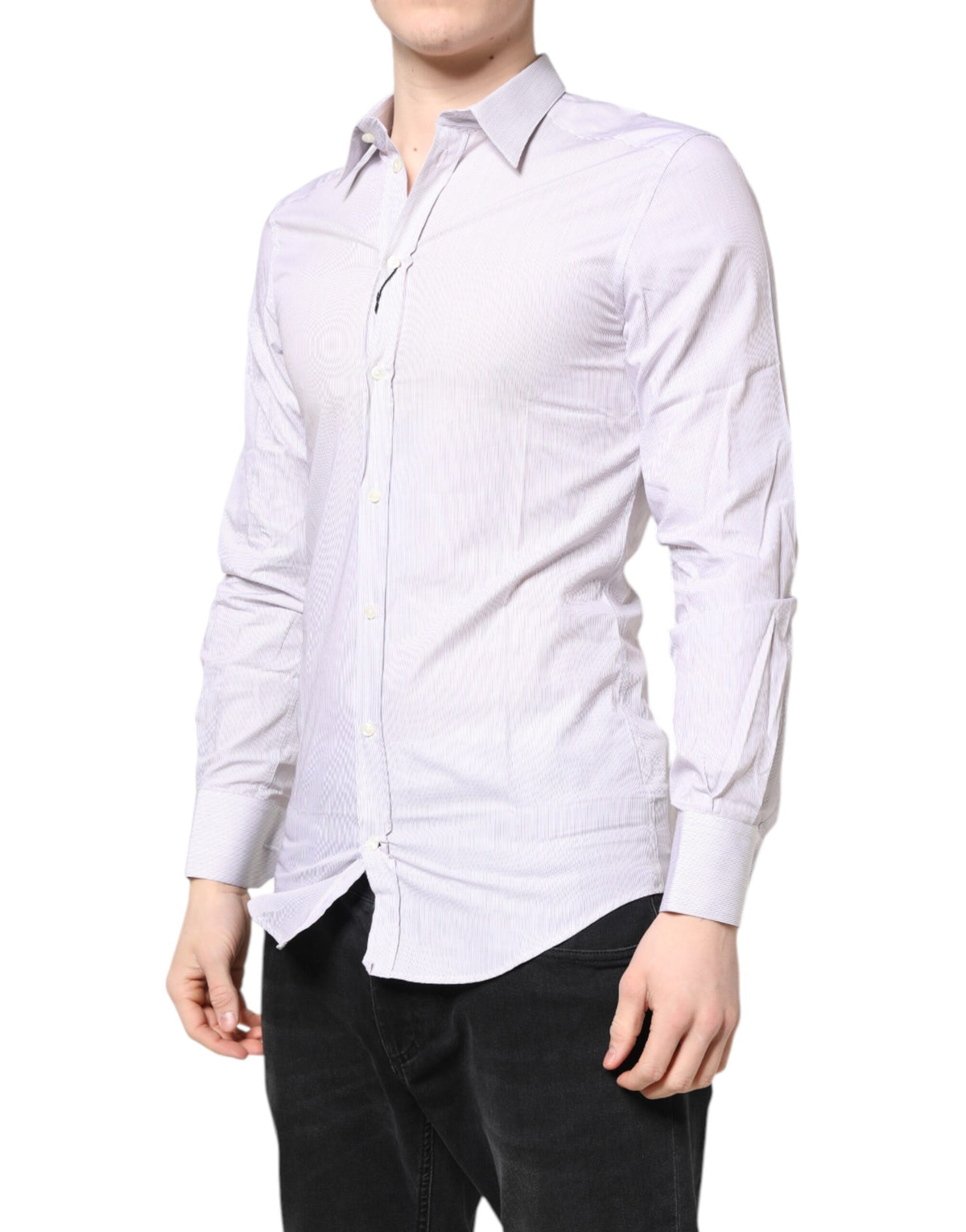 Chemise à manches longues en coton blanc rayé doré de Dolce &amp; Gabbana