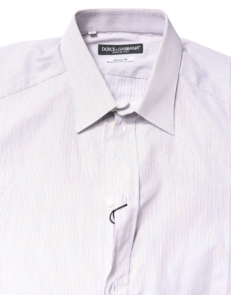 Dolce & Gabbana White Striped Cotton GOLD Long Sleeves Shirt