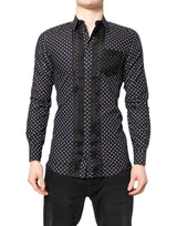 Chemise habillée noire à pois, manches longues et dorée de Dolce &amp; Gabbana