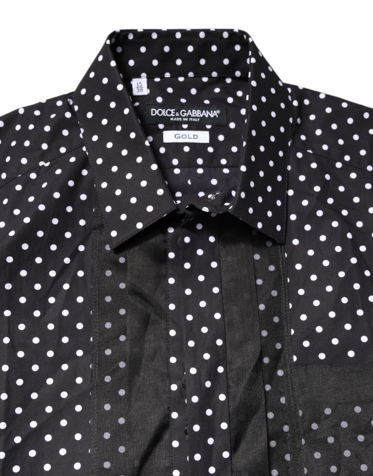 Chemise habillée noire à pois, manches longues et dorée de Dolce &amp; Gabbana