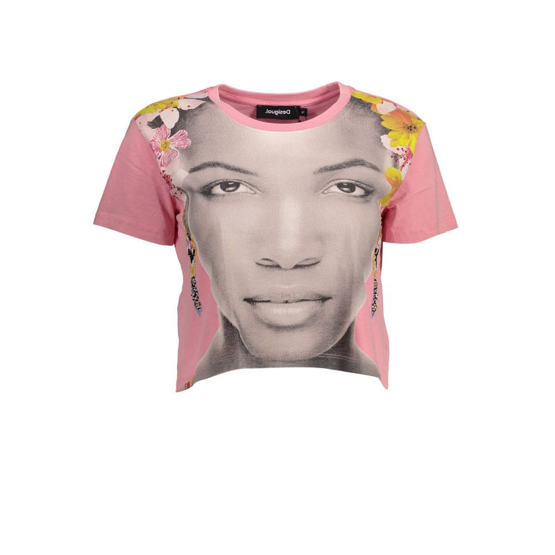 Desigual Pink Cotton Women Top - Stylish Short-Sleeved T-Shirt