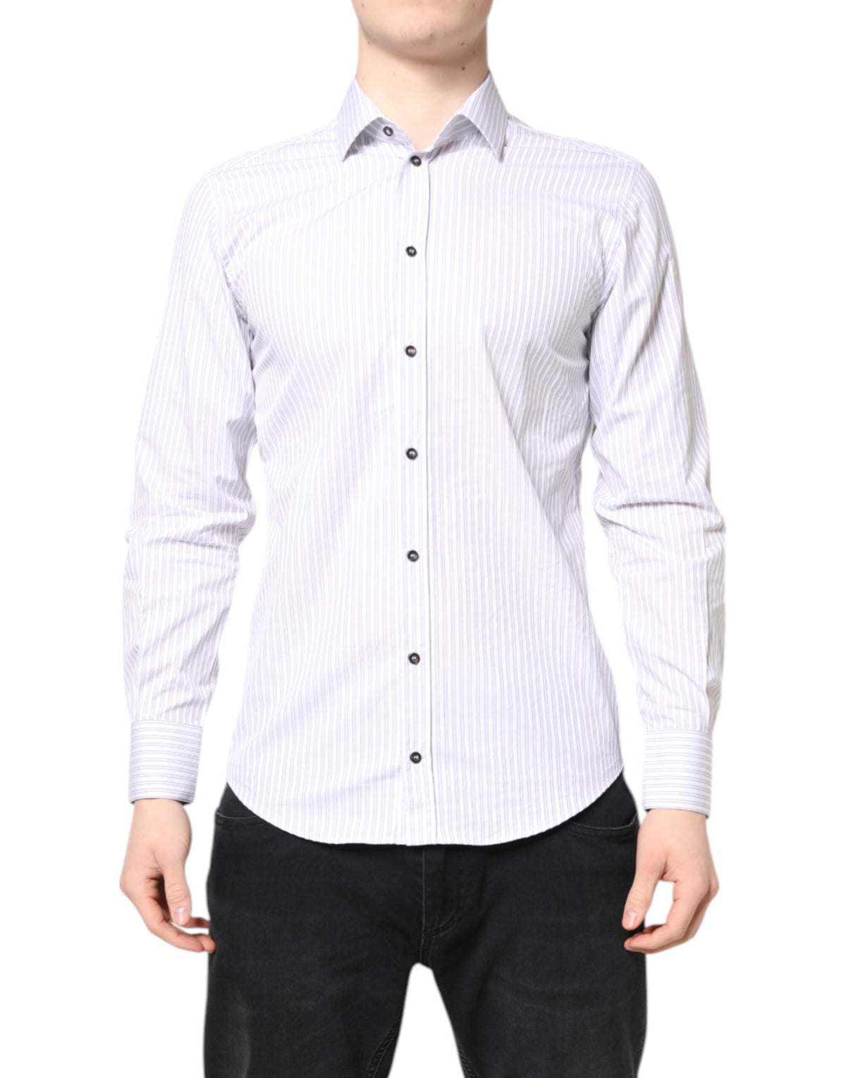 Chemise de ville à manches longues MARTINI en coton rayé blanc de Dolce &amp; Gabbana pour homme