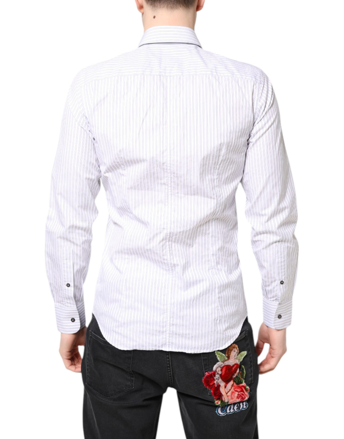 Chemise de ville à manches longues MARTINI en coton rayé blanc de Dolce &amp; Gabbana pour homme