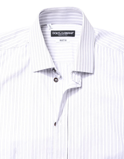 Dolce & Gabbana White Striped Cotton MARTINI Men Dress Shirt