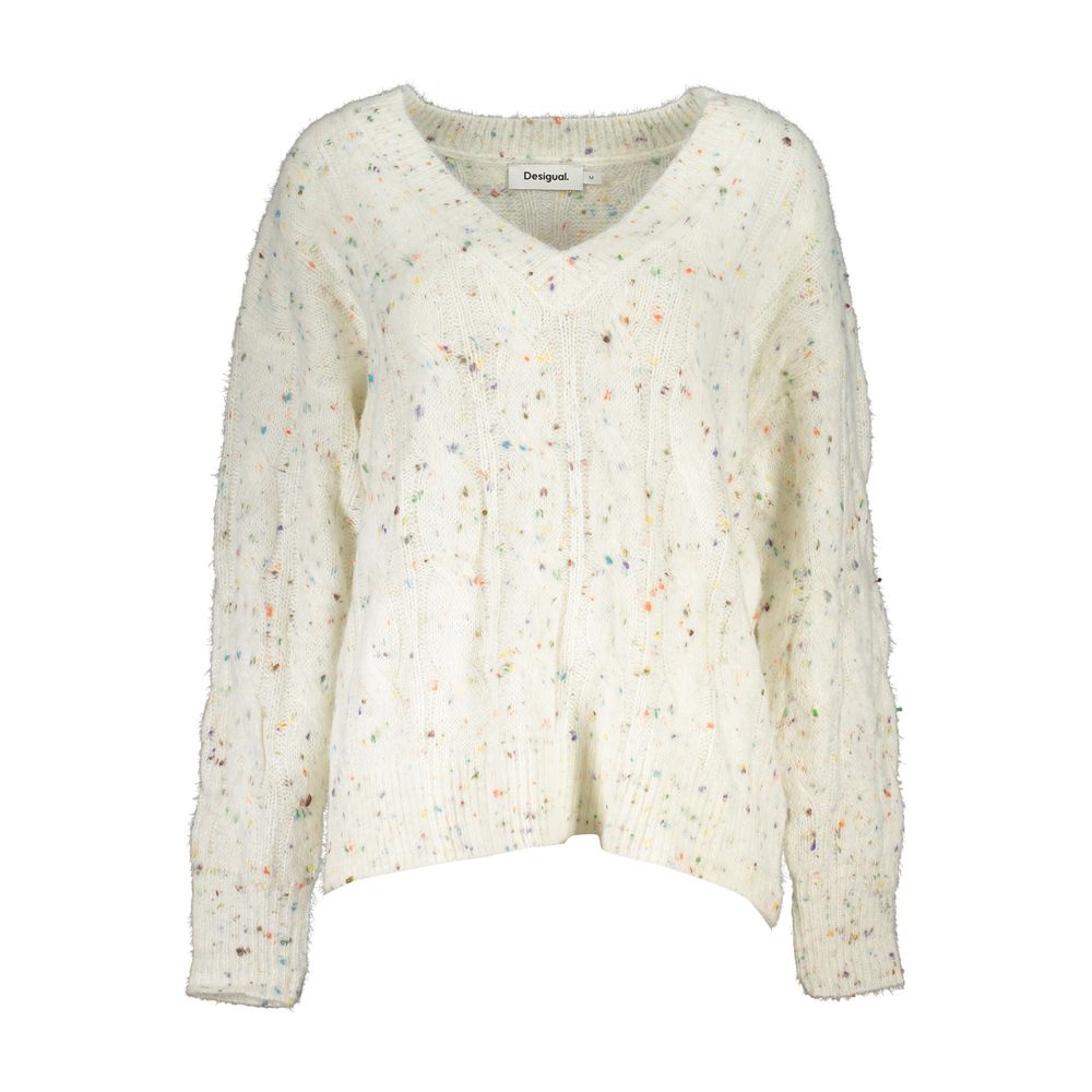 Desigual White Acrylic Women Sweater - Stylish Long Sleeved Coat