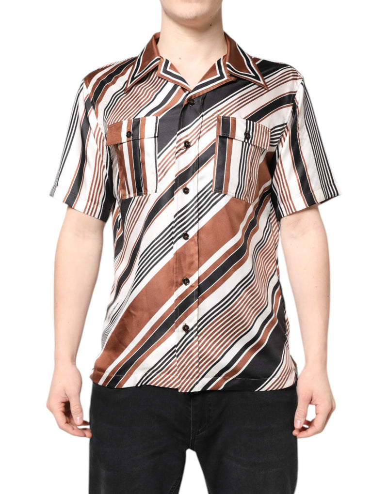 Chemise à manches courtes en soie rayée multicolore de Dolce &amp; Gabbana