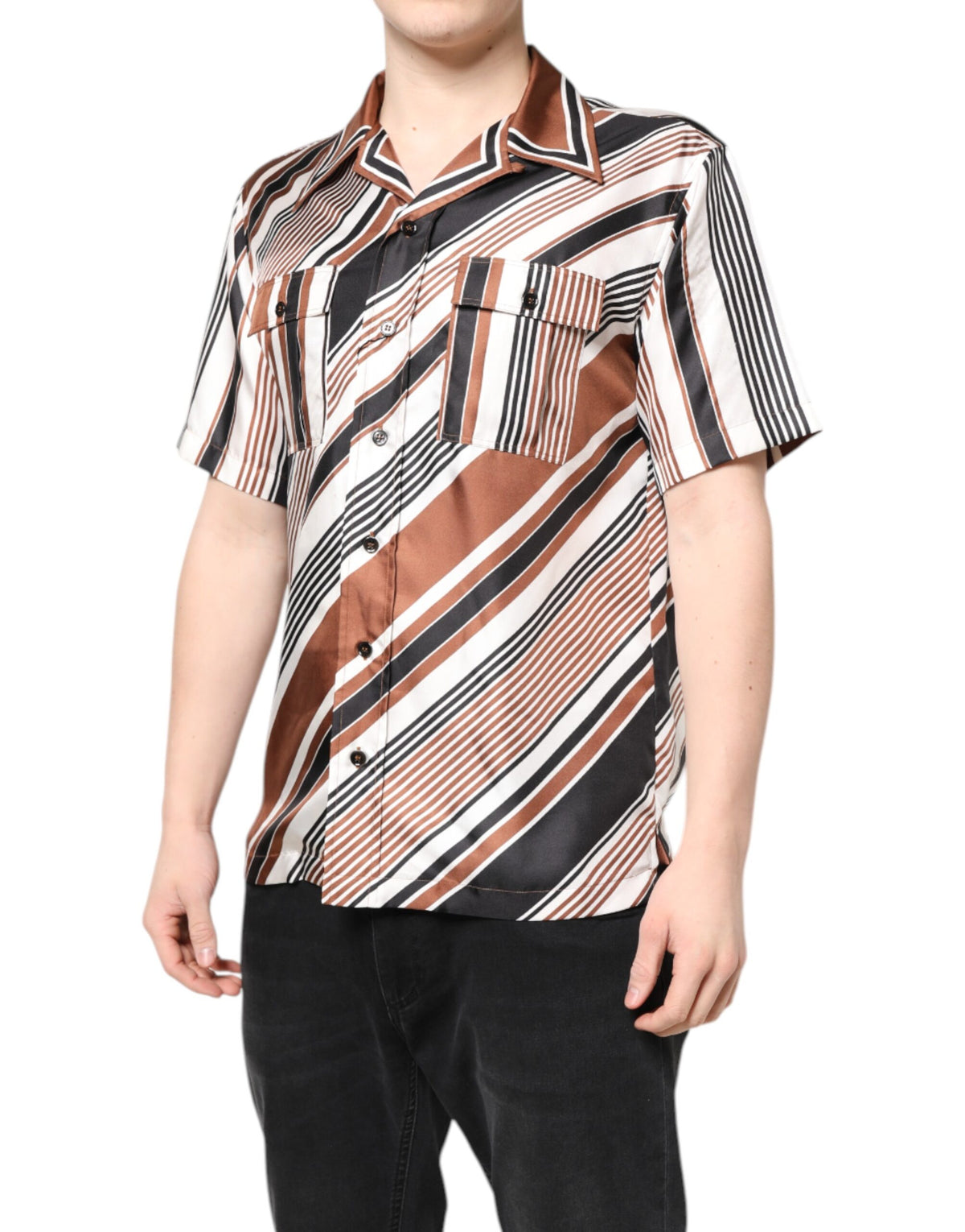 Chemise à manches courtes en soie rayée multicolore de Dolce &amp; Gabbana