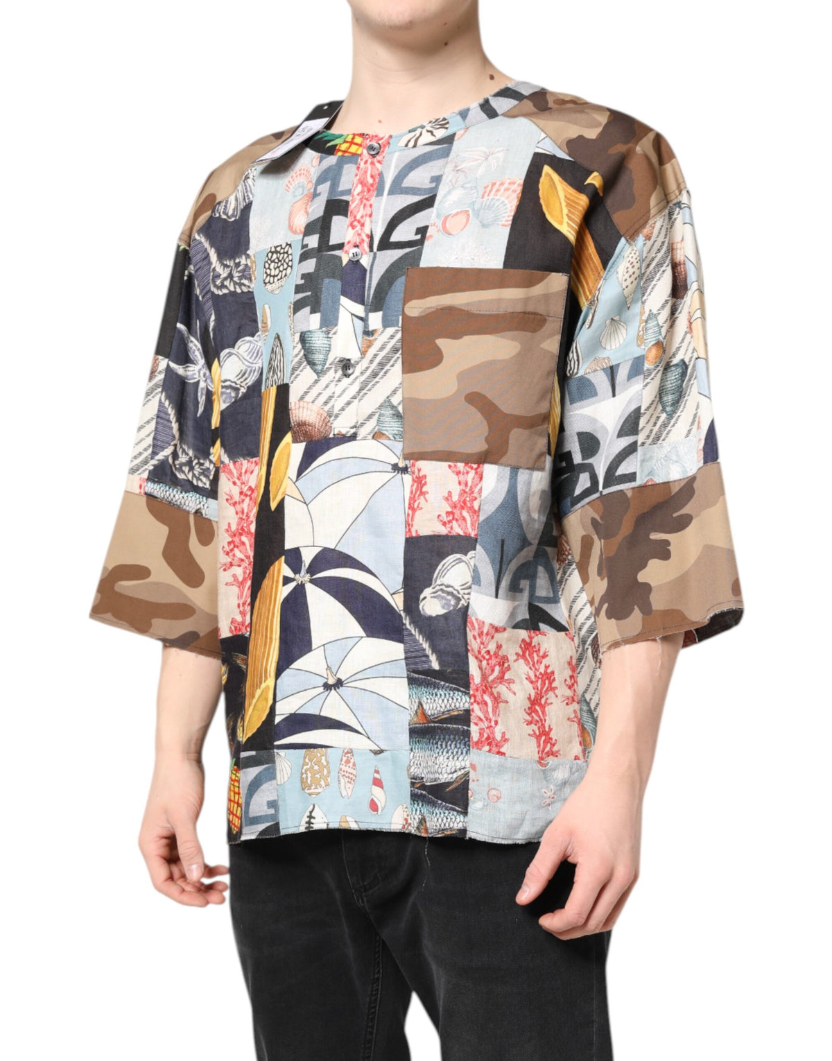 Chemise à manches courtes multicolore et patchwork de Dolce &amp; Gabbana