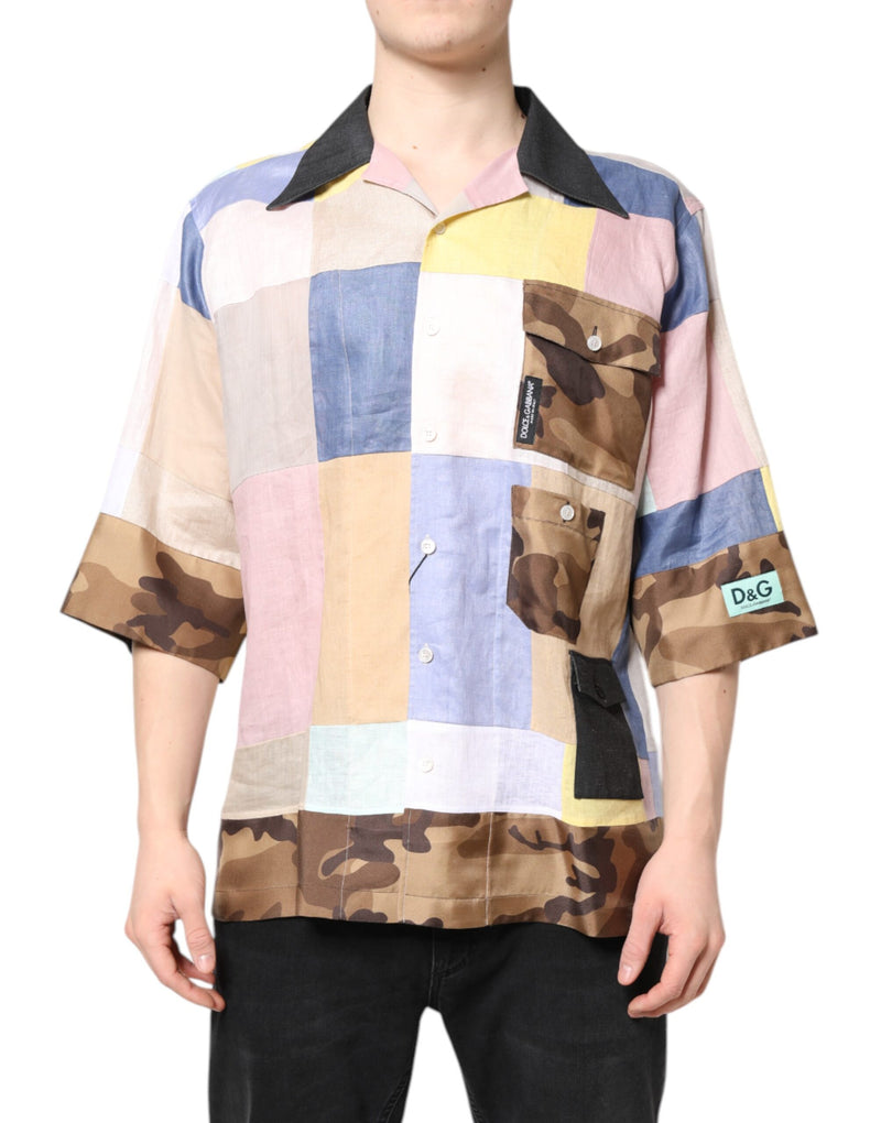 Chemise à manches courtes multicolore et patchwork de Dolce &amp; Gabbana