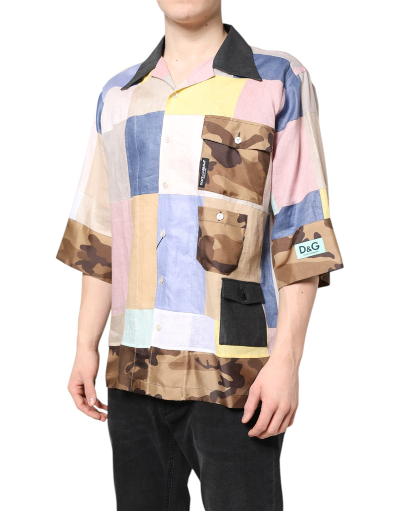 Chemise à manches courtes multicolore et patchwork de Dolce &amp; Gabbana