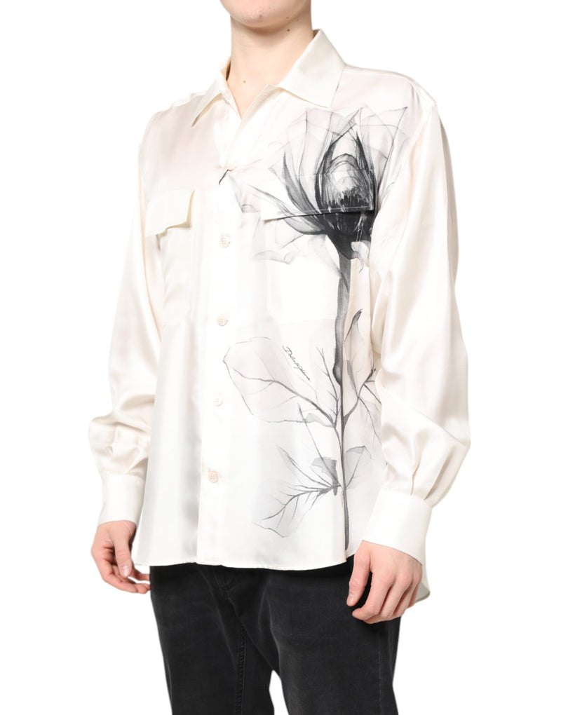 Chemise homme casual en soie ivoire à manches longues Dolce &amp; Gabbana