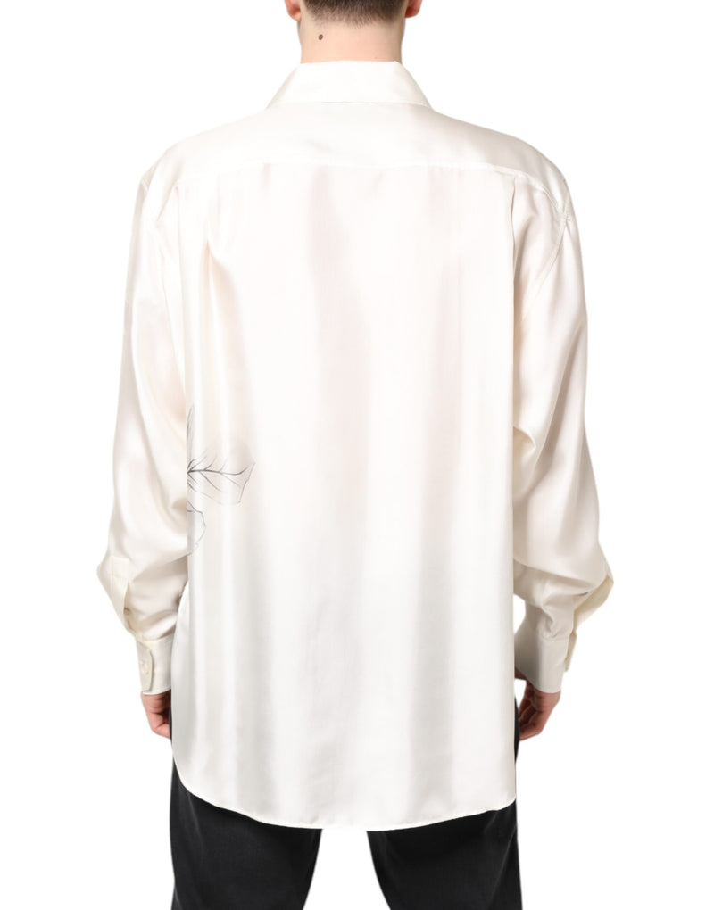 Chemise homme casual en soie ivoire à manches longues Dolce &amp; Gabbana