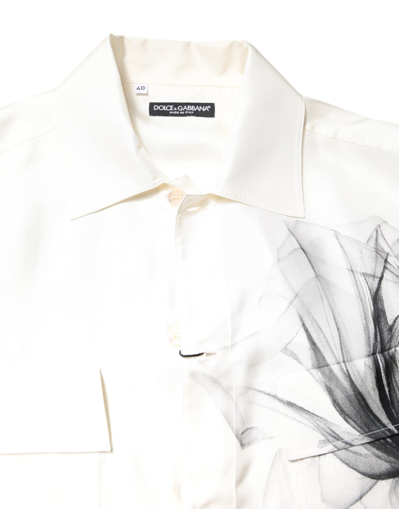 Chemise homme casual en soie ivoire à manches longues Dolce &amp; Gabbana