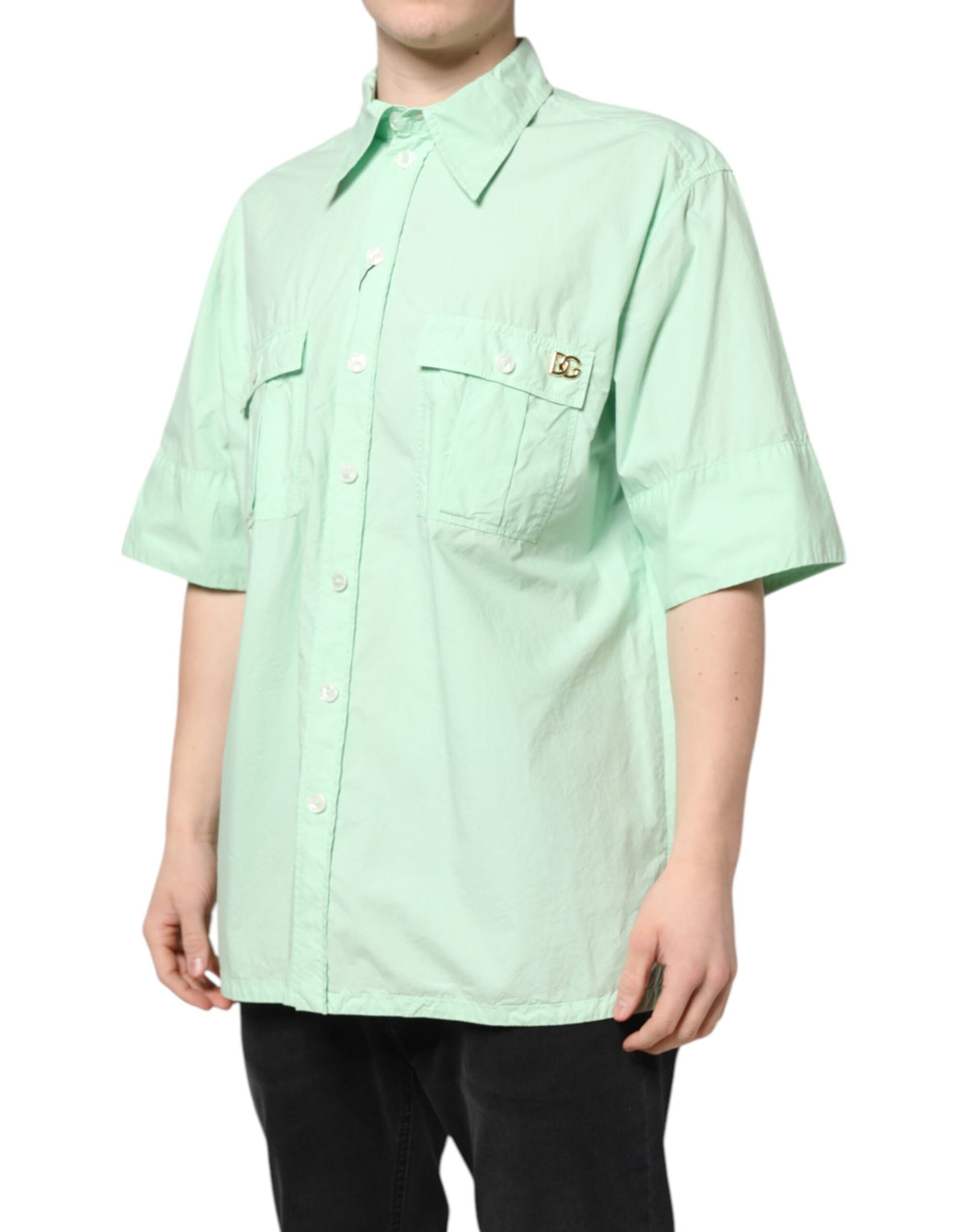 Chemise décontractée à manches courtes en coton vert pour homme de Dolce &amp; Gabbana
