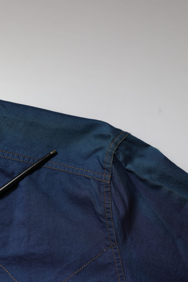 Chemise décontractée à manches longues en coton bleu doré de Dolce &amp; Gabbana