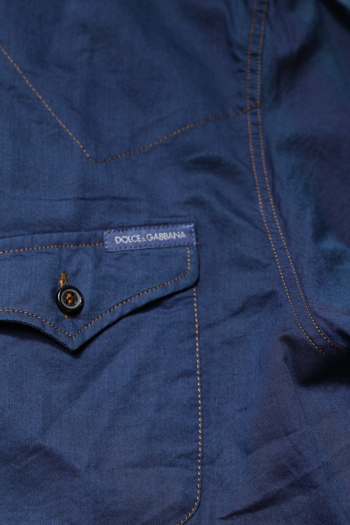 Chemise décontractée à manches longues en coton bleu doré de Dolce & Gabbana