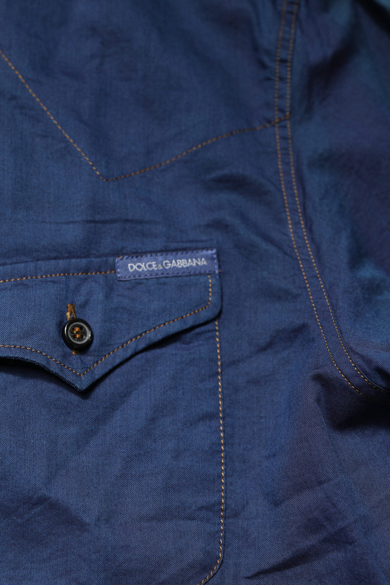Chemise décontractée à manches longues en coton bleu doré de Dolce &amp; Gabbana