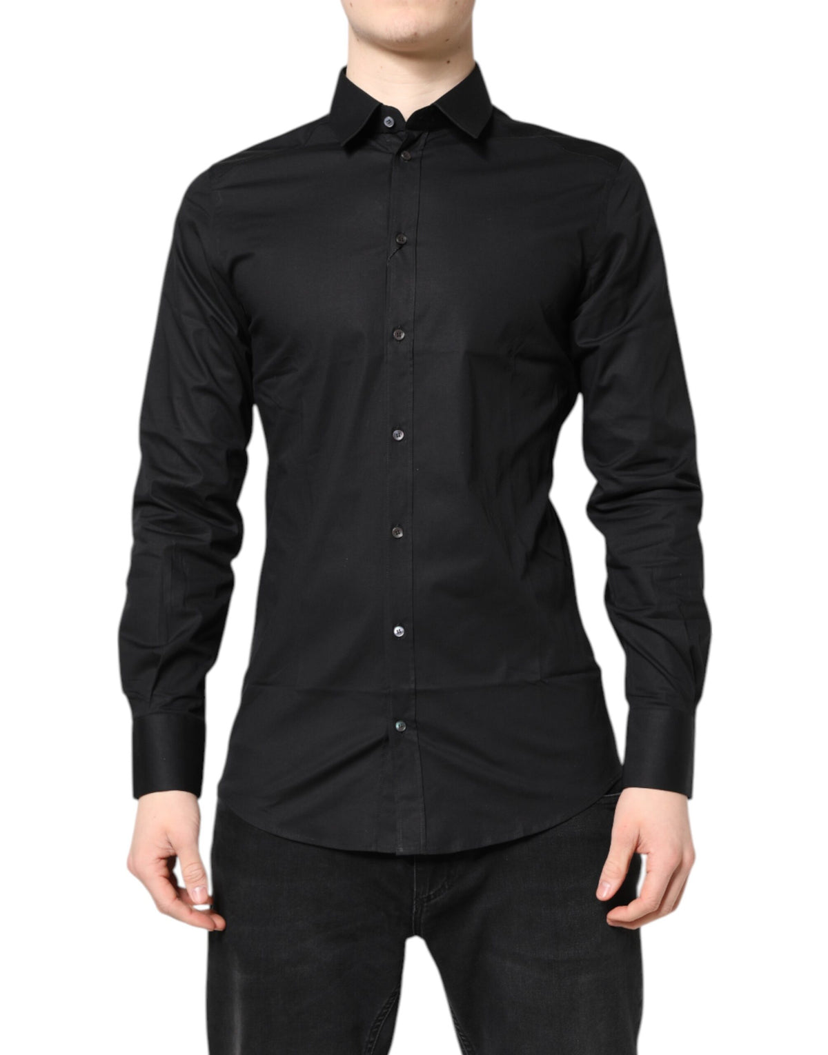 Chemise à manches longues en coton noir et or de Dolce &amp; Gabbana