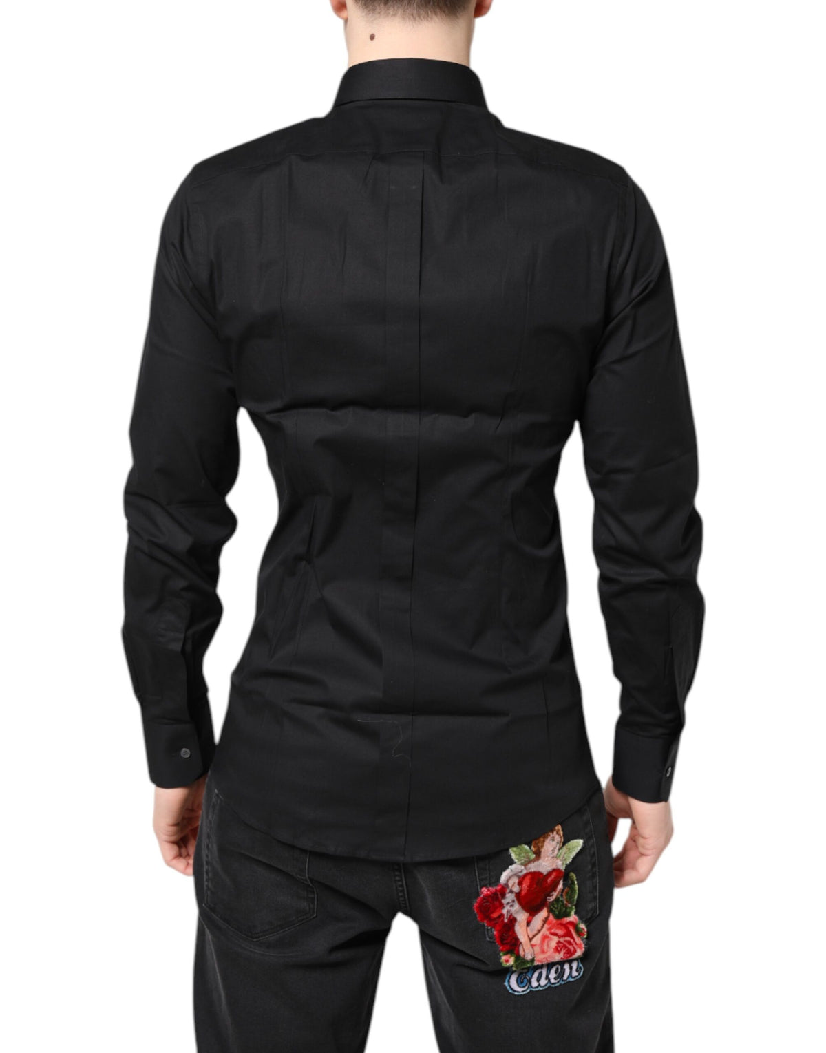 Chemise à manches longues en coton noir et or de Dolce &amp; Gabbana