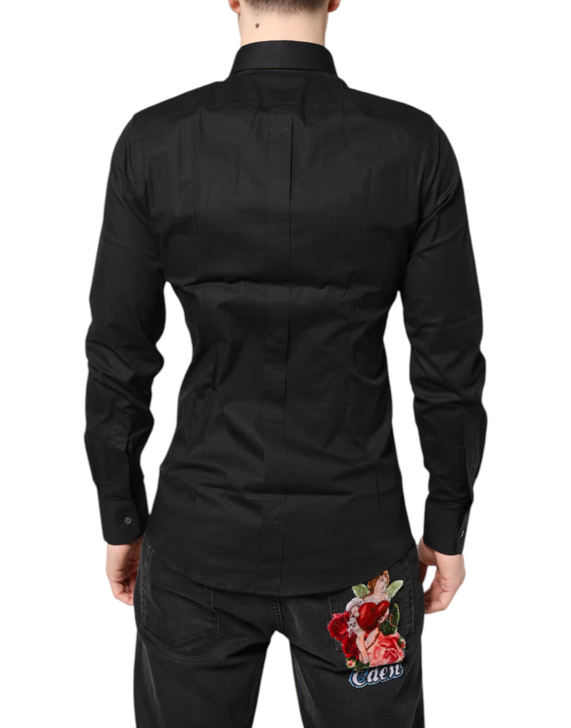 Chemise à manches longues en coton noir et or de Dolce &amp; Gabbana