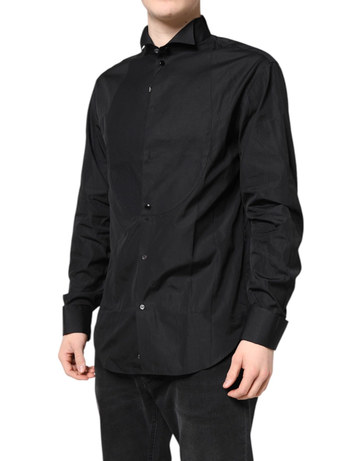 Chemise habillée Emporio Armani en coton noir à manches longues