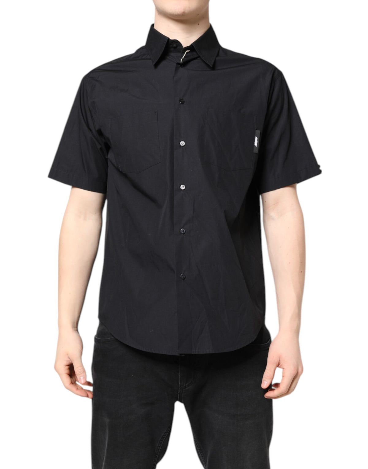 Chemise décontractée à manches courtes et col pour homme, noire à imprimé, MSGM.