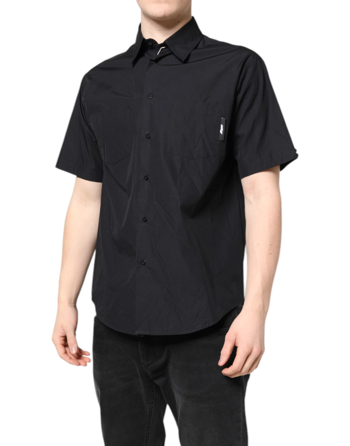 Chemise décontractée à manches courtes et col pour homme, noire à imprimé, MSGM.
