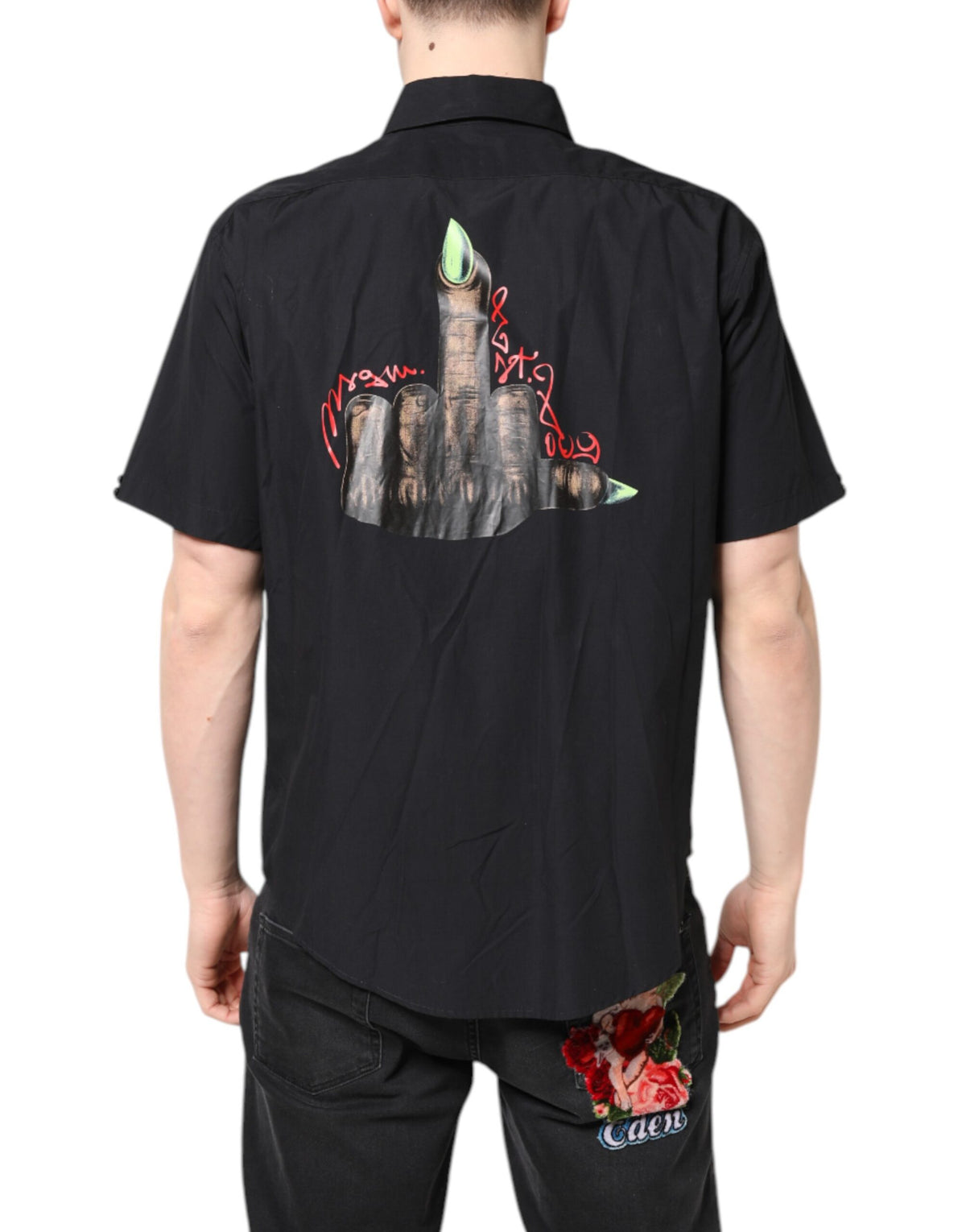 Chemise décontractée à manches courtes et col pour homme, noire à imprimé, MSGM.