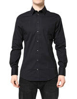 Chemise à manches longues en coton noir et or de Dolce &amp; Gabbana