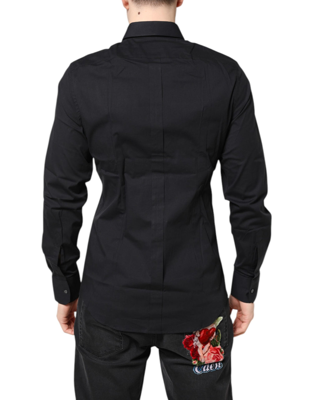 Chemise à manches longues en coton noir et or de Dolce &amp; Gabbana