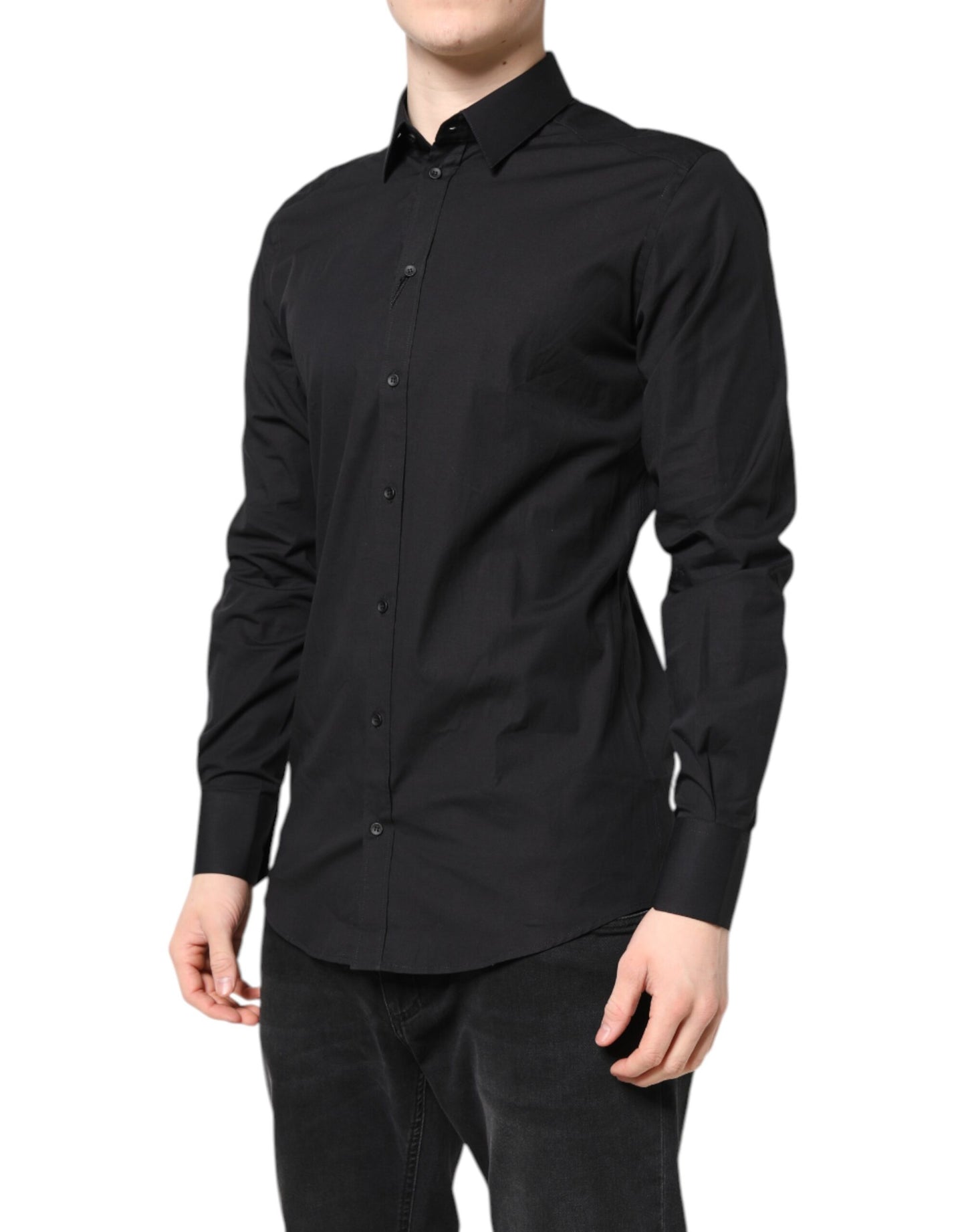 Dolce & Gabbana Black GOLD Cotton Dress Formal Shirt