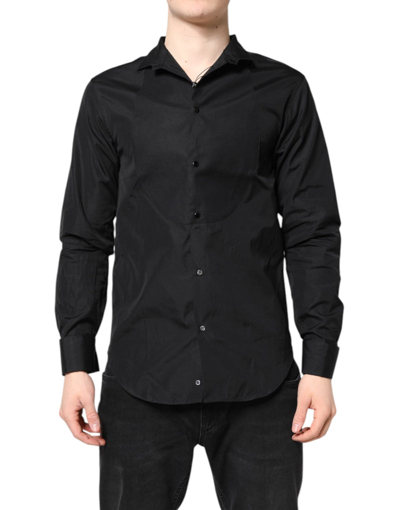 Chemise habillée homme Emporio Armani en coton noir, manches longues.
