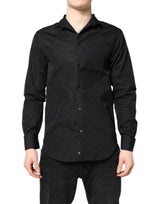 Chemise habillée homme Emporio Armani en coton noir, manches longues.