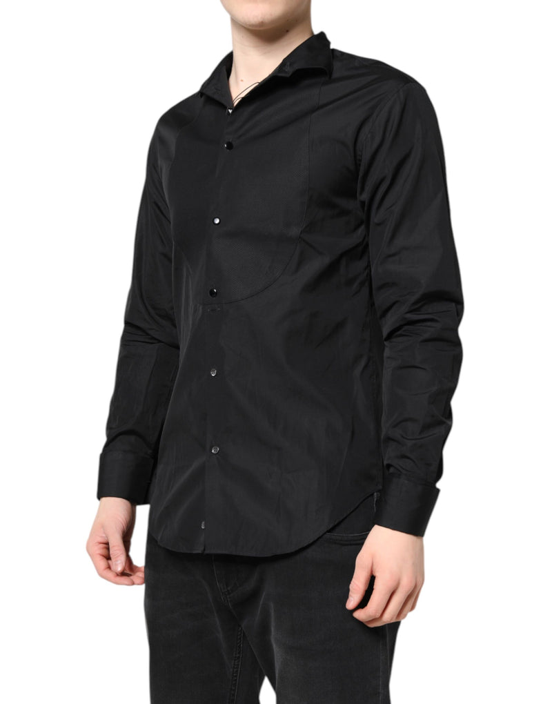 Chemise habillée homme Emporio Armani en coton noir, manches longues.