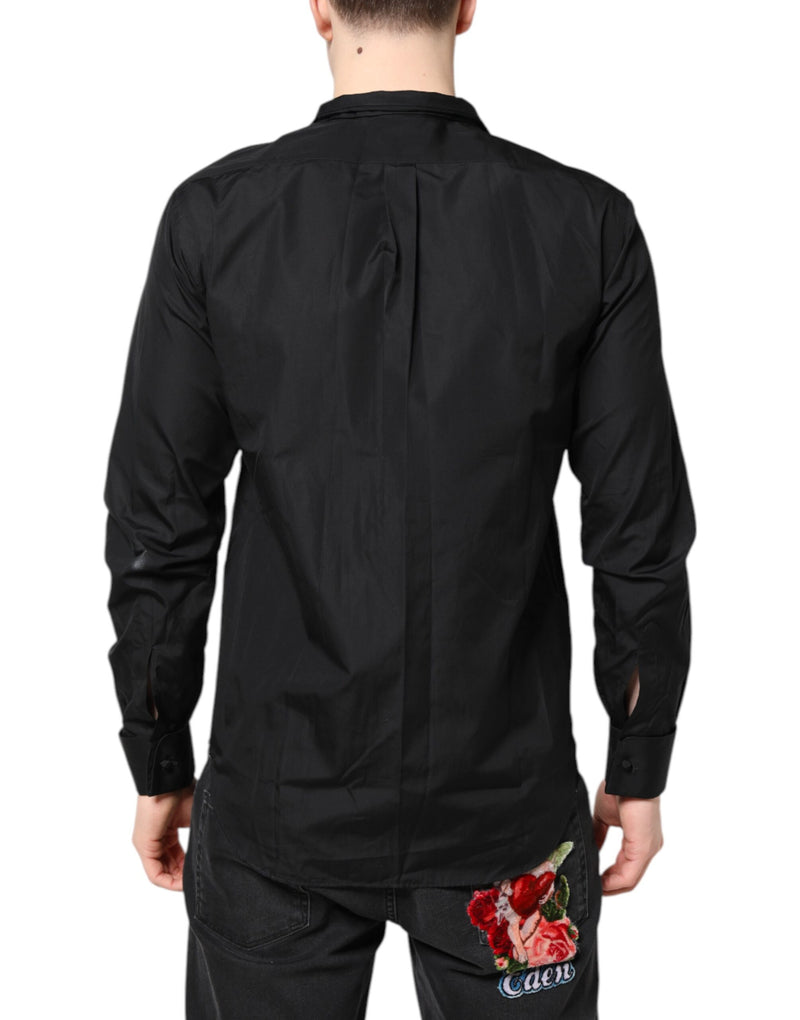Chemise habillée homme Emporio Armani en coton noir, manches longues.