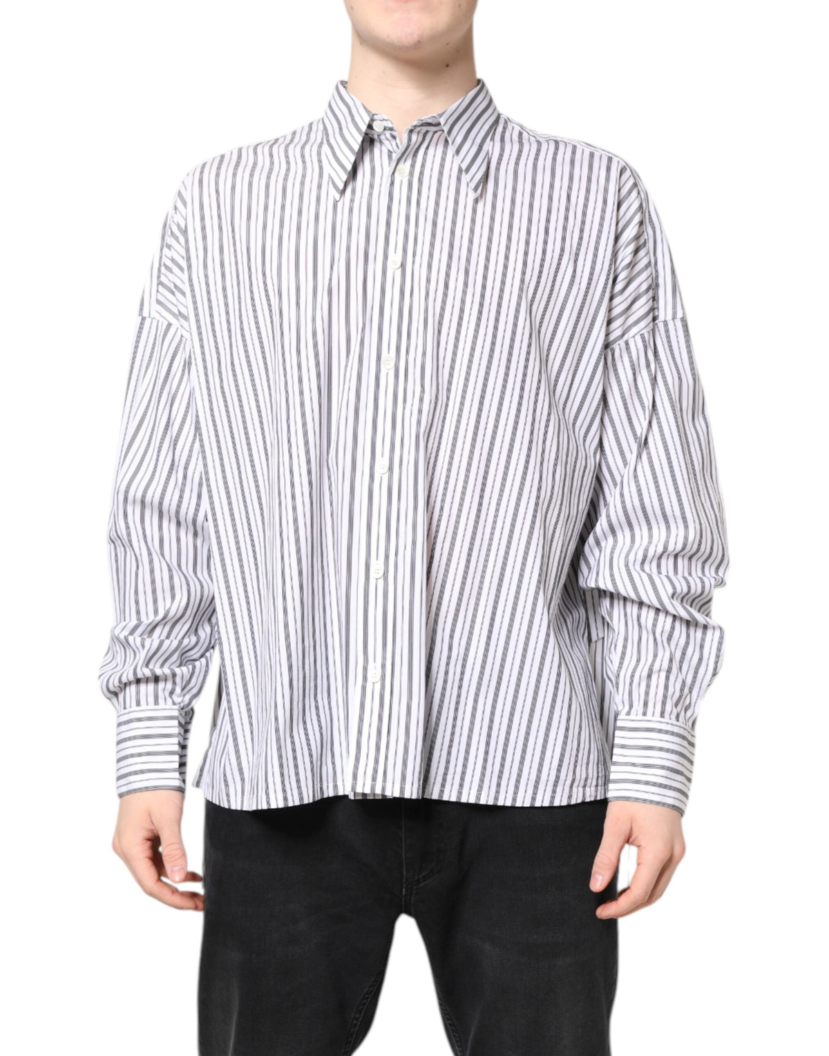 Chemise décontractée à boutons, rayures blanches et noires, Dolce &amp; Gabbana