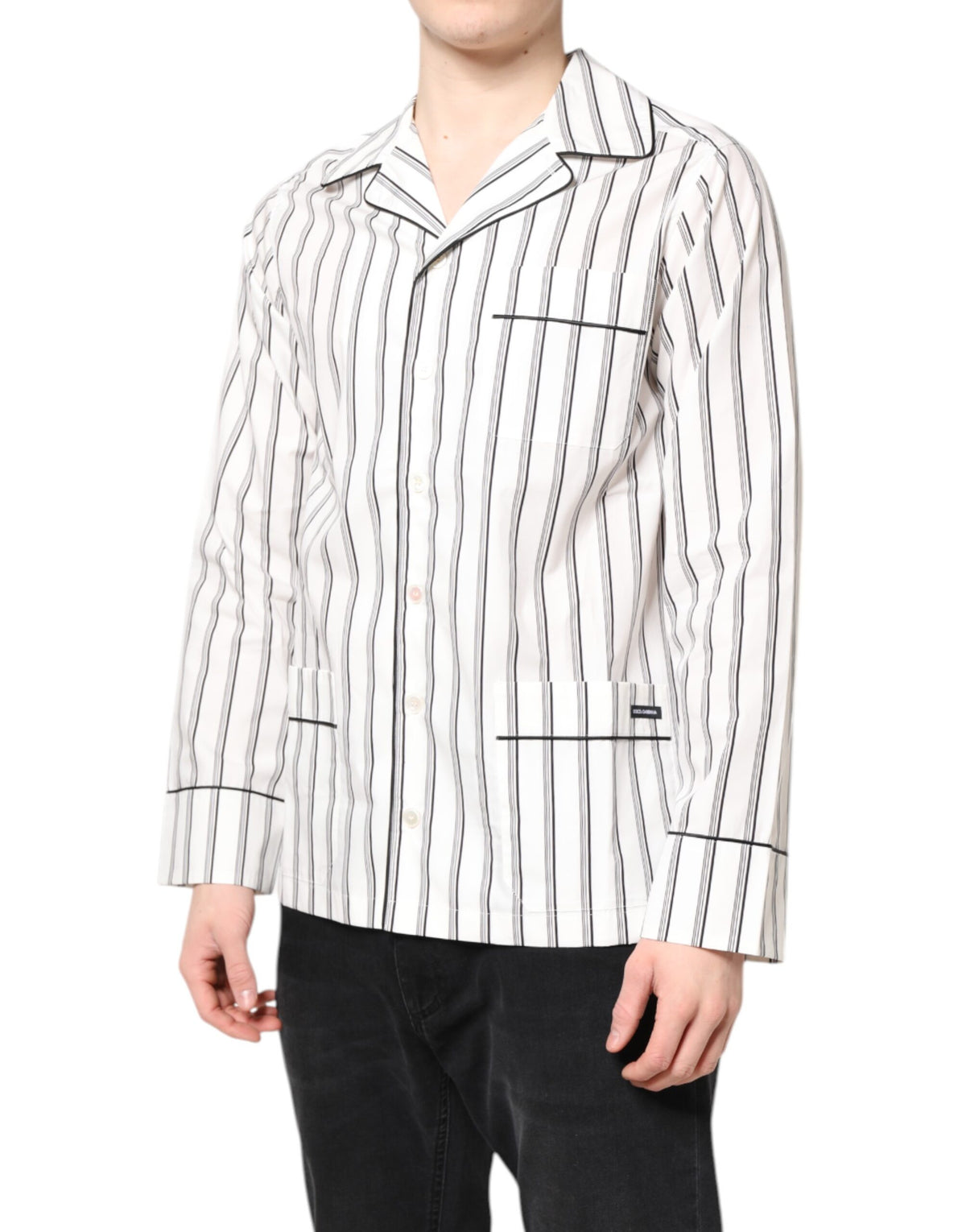Chemise de pyjama de nuit à rayures blanches Dolce &amp; Gabbana