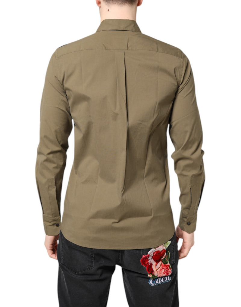 Chemise casual à manches longues en coton extensible marron de Dolce &amp; Gabbana