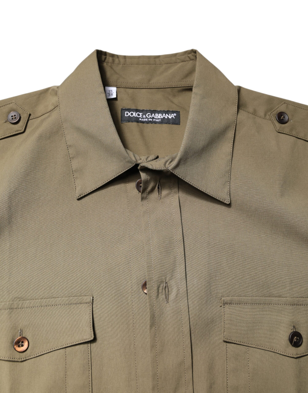 Chemise casual à manches longues en coton extensible marron de Dolce &amp; Gabbana