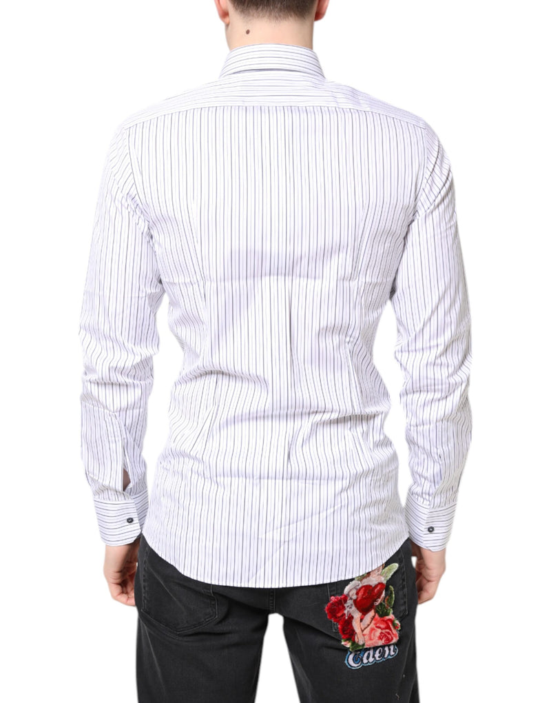 Dolce &amp; Gabbana wit gestreept, goudkleurig katoenen overhemd voor heren
