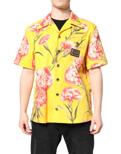 Chemise casual à boutons pour homme, jaune à motifs floraux, Dolce & Gabbana