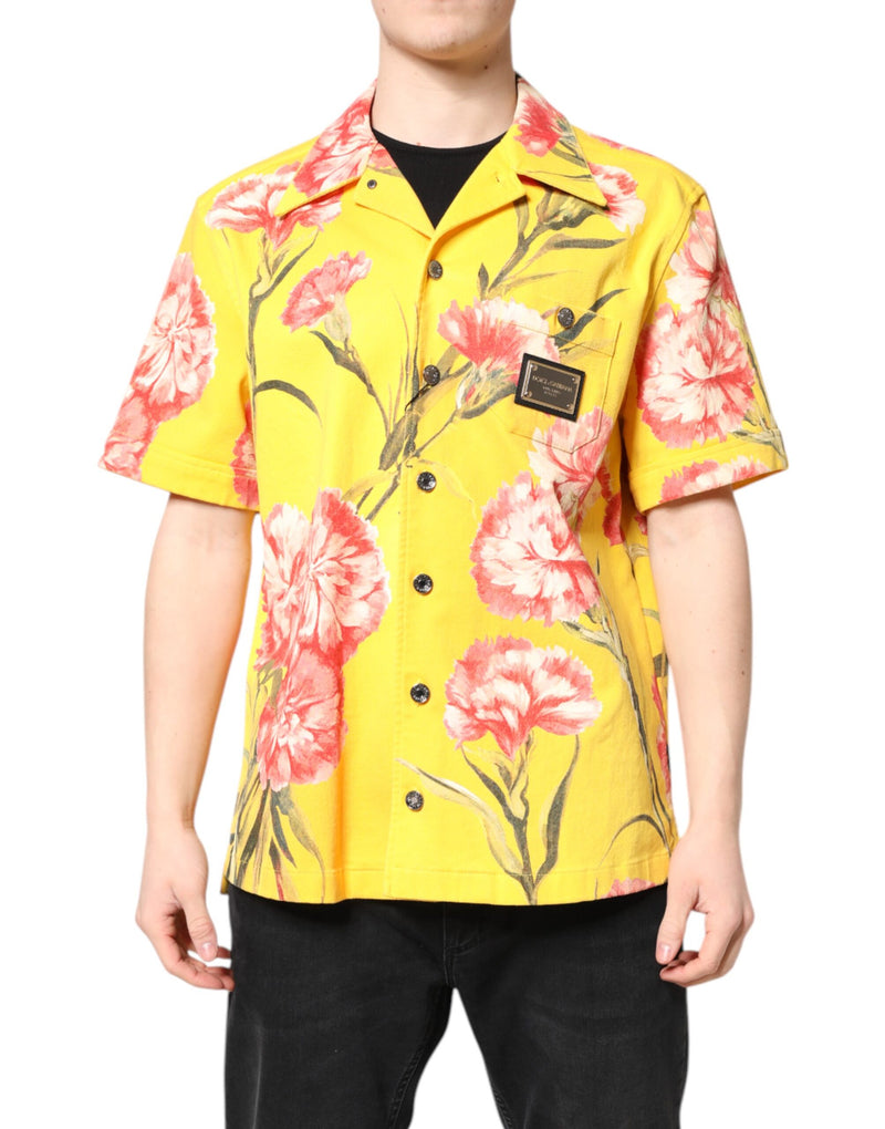 Dolce &amp; Gabbana Geel Bloemenprint Heren Overhemd met Knopen