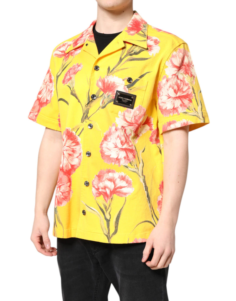 Dolce &amp; Gabbana Geel Bloemenprint Heren Overhemd met Knopen