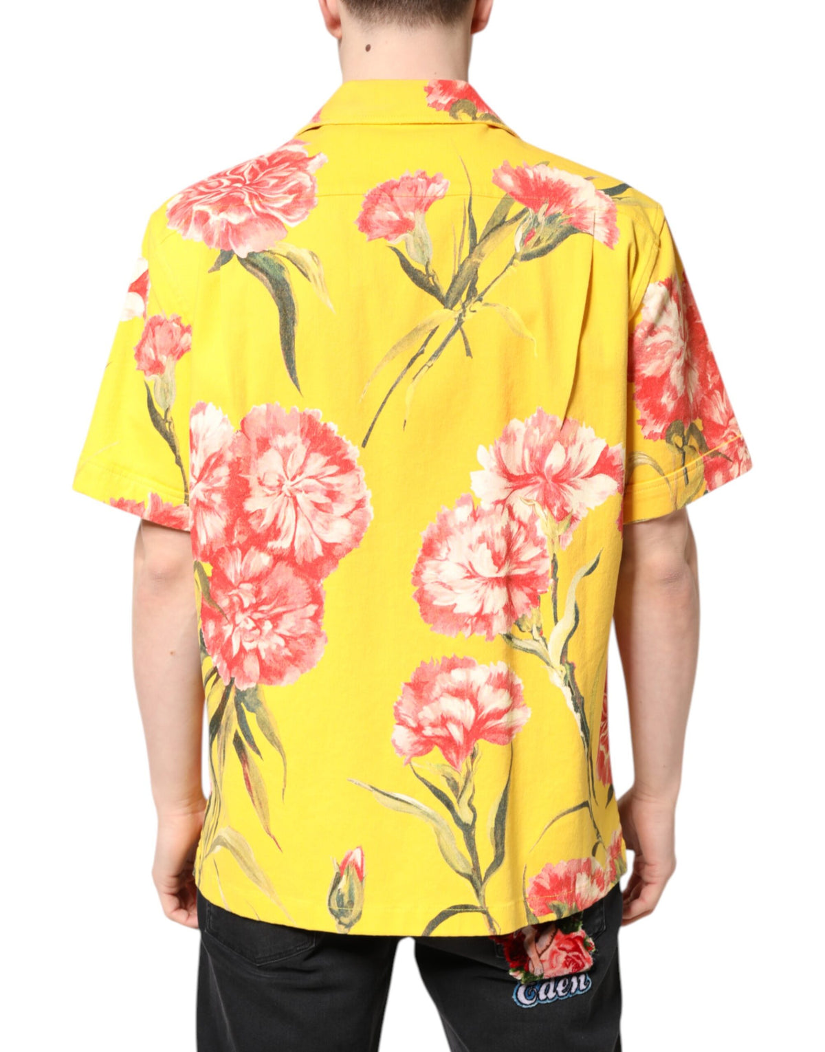 Chemise casual à boutons pour homme, jaune à motifs floraux, Dolce &amp; Gabbana