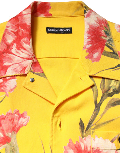 Chemise casual à boutons pour homme, jaune à motifs floraux, Dolce & Gabbana